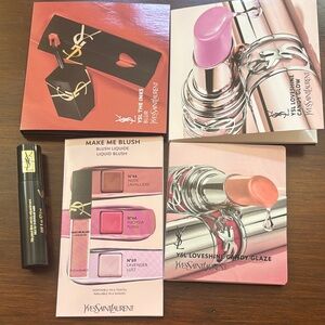 Yves Saint Laurent mini volume mascara, Blush, lipstick cards